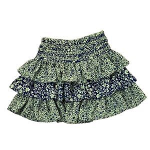 Current Air Anthropologie Green Blue Floral Tiered Mini Skirt Womens Size Medium